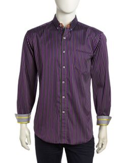 Mulligrubs Satin Stripe Sport Shirt, Purple