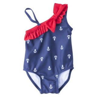 Circo Infant Girls 1 Piece Anchor Swimsuit   Red, White, & Blue 0 6 M