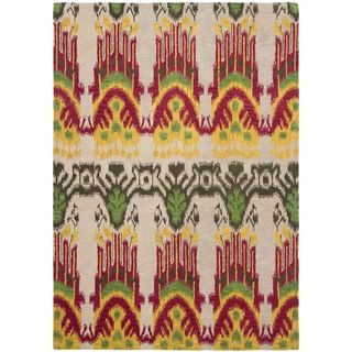 Safavieh Hand made Ikat Beige/ Yellow Wool Rug (6 X 9)
