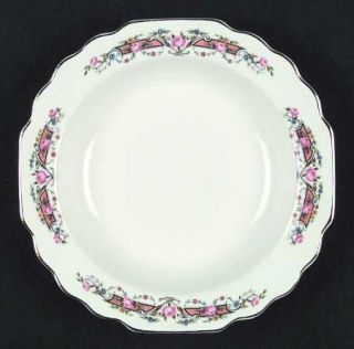 WS George Flower Rim Rim Soup Bowl, Fine China Dinnerware   Lido, Pink Rose&Gray