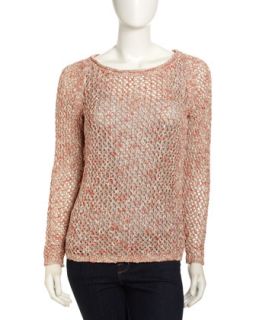 Open Knit Sweater, Coral Multi
