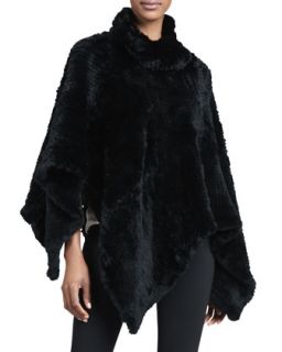 Knitted Rabbit Fur Poncho, Black