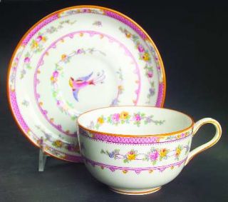 George Jones Paradise Pink Oversized Cup & Saucer Set, Fine China Dinnerware   B