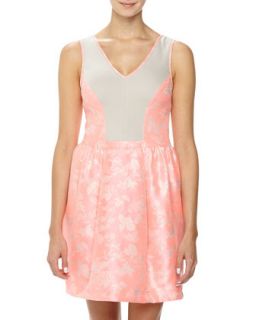 Jacquard/Ponte Fit and Flare Dress, Pink/Beige
