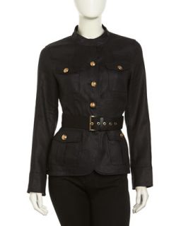 Keats Linen Anchor Detailed Jacket, Black