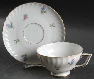 Royal Tettau Dresden Flowers (Gold Trim) Footed Cup & Saucer Set, Fine China Din