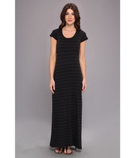 Splendid Striped T Shirt Maxi Dress with Side Slit Womens Dress (Black)