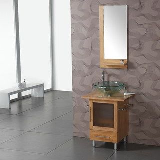 Natural Wood Top Single Vessel Bathroom Vanity With Mirror