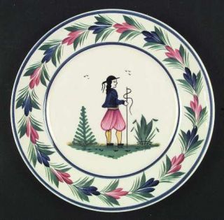 Quimper Petit Breton Dinner Plate, Fine China Dinnerware   Pink & Blue Flowers,