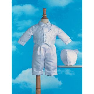 Collin Satin Long Pant and Embroidered Vest Christening Outfit with Hat
