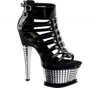 Womens Pleaser Illusion 660   Black Patent/Silver Chrome High Heels