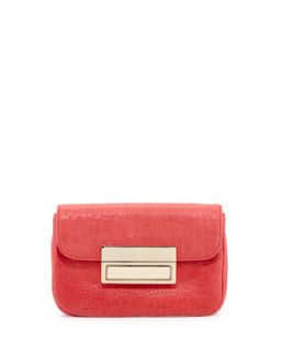 Iris Snake Skin Embossed Leather Clutch Bag, Coral