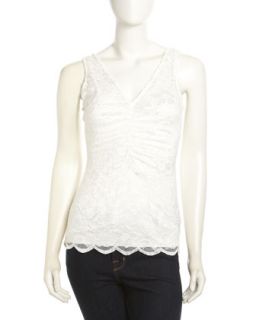 Ruched Lace Sleeveless Top, Ivory