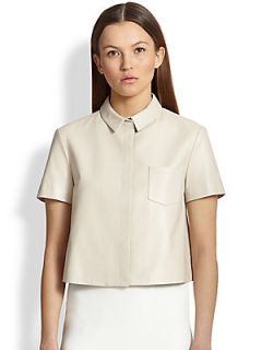 Burberry London Short Sleeve Leather Top   Stone