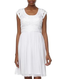 Passementerie Pleated Cocktail Dress, White