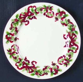 World Bazaars Christmas Ribbon Dinner Plate, Fine China Dinnerware   Red Ribbon,