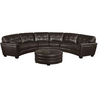 Soho Chocolate Brown Italian Leather Curved Sectional Sofa And Ottoman