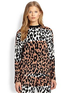 10 Crosby Derek Lam Stretch Silk Colorblock Leopard Print Sweatshirt   Camel