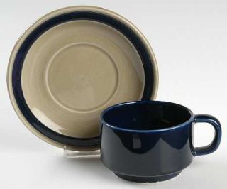 Pfaltzgraff Compatibles Oatmeal/Blueberry Flat Cup & Saucer Set, Fine China Dinn