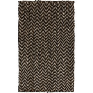 Hand woven Caviar Jute Black Natural Fiber Chevron Rug (33 X 53)