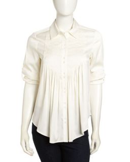 Buttoned Pintuck Blouse, Ivory