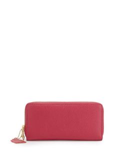 Double Zip Leather Wallet, Raspberry