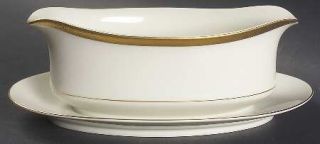 Mikasa Colony Gold Gravy Boat with Attached Underplate, Fine China Dinnerware  