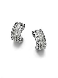 David Yurman Diamond & Sterling Silver Huggie Earrings   Silver