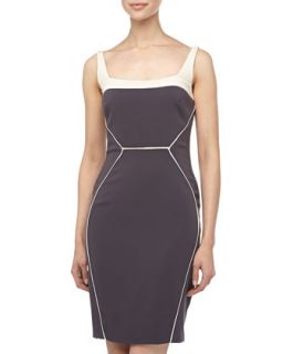 Sleeveless Contrast Trim Cocktail Dress, Charcoal/Nude