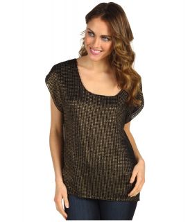 Vince Camuto Tie Back Chainmail Top Womens Short Sleeve Pullover (Gold)