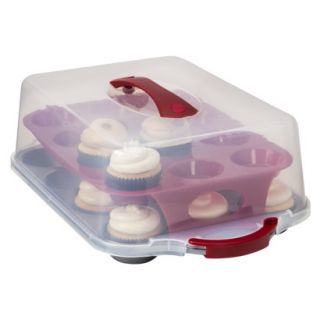Chefmate 24 Cavity Plastic Covered Cupcake Carrier   Clear/Red