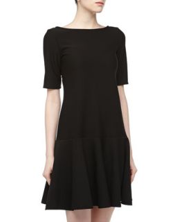 Short Sleeve Fit and Flare Pique Knit Dress, Black