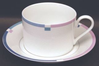 Mikasa Jet Set Flat Cup & Saucer Set, Fine China Dinnerware   Pink/Blue/Green Ba