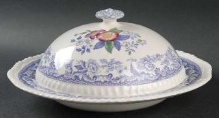 Spode Mayflower Muffin Dish & Lid, Fine China Dinnerware   Floral Center, Lavend