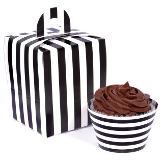 Black and White Striped Cupcake Wrapper Combo Kit