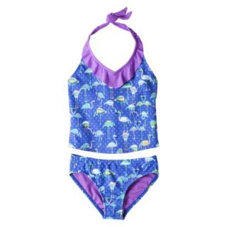 Xhilaration Girls 2 Piece Halter Flamingo Tankini Swimsuit Set   Blue S