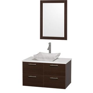Amare Espresso 36 inch Single Bathroom Vanity Set With White Carrera Marble Sink