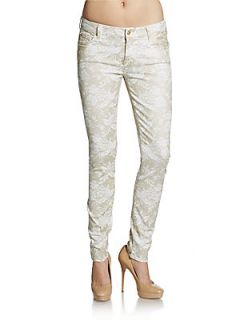 Floral Print Skinny Jeans   White Almond