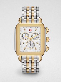 Michele Watches Deco XL Diamond Accented Two Tone Bracelet Watch   Gold Silver