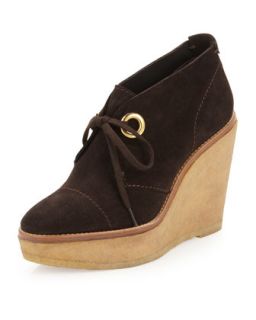 Platform Wedge Suede Ankle Boots, Brown