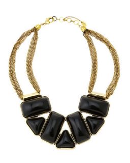 Antiqued Golden Brass & Black Resin Necklace