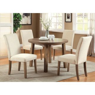 Elva 5 piece Round Dining Set With Ivory Fabric Chair