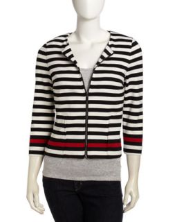 Stripe Cropped Zip Front Jacket, Parisian Red