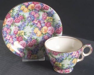 Royal Winton Julia (Disc. 1954) Footed Cup & Saucer Set, Fine China Dinnerware  
