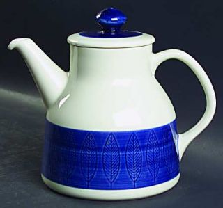 Rorstrand Koka Blue Coffee Pot & Lid, Fine China Dinnerware   Blue Rim, White Ce