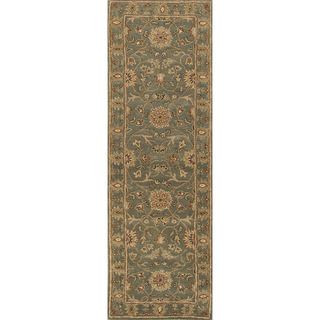 Hand tufted Traditional Oriental Pattern Green Rug (26 X 8)