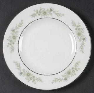 Wedgwood Westbury Bread & Butter Plate, Fine China Dinnerware   Green Floral Rim