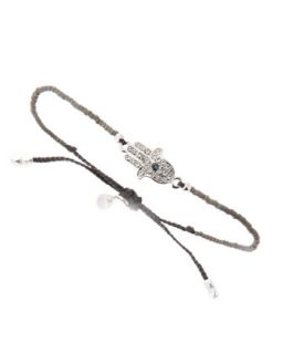 Hamsa Charm Silk Bracelet, Silver