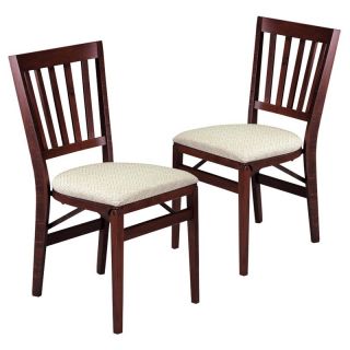 Stakmore School House Wood Folding Chairs with Upholstered Seat   Set of 2  