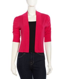 Cozy Ruched Woven Open Front Cardigan, Hot Pink